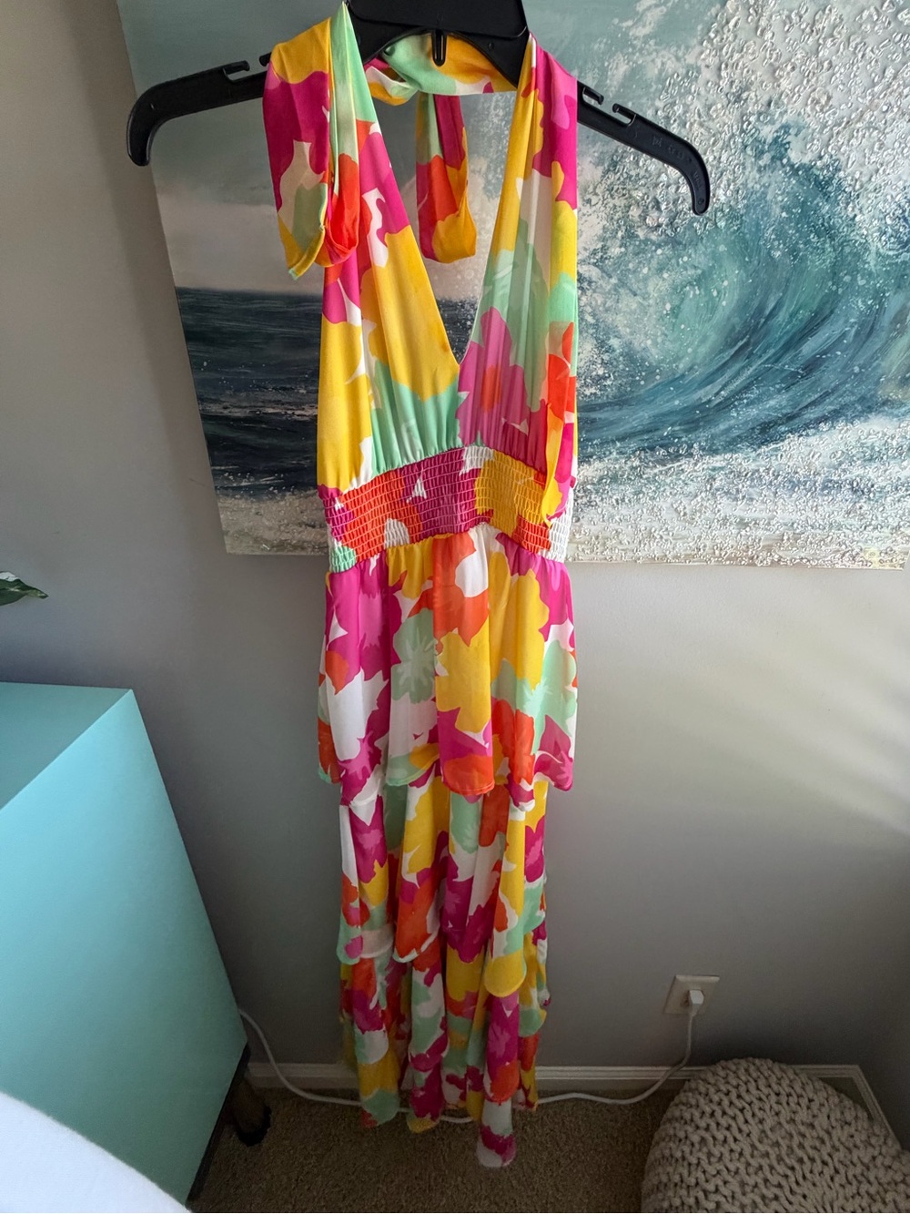 Maxi Halter Floral Sundress in Pink, Yellow & Mint